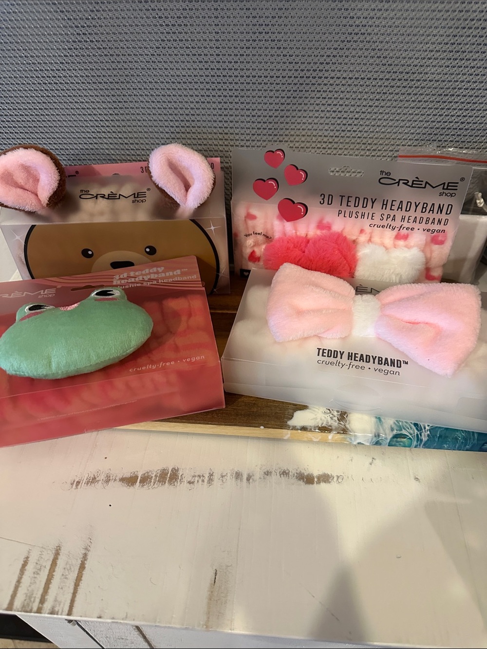 (Host Support)  Crème Shop Pink Teddy Headband Plush Spa Hair Wrap